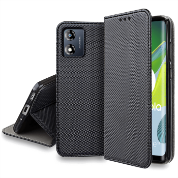 Etui zamykane do Motorola Moto E13 czarne + szkło