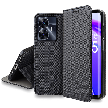 Etui zamykane do Realme C55 czarne + szkło