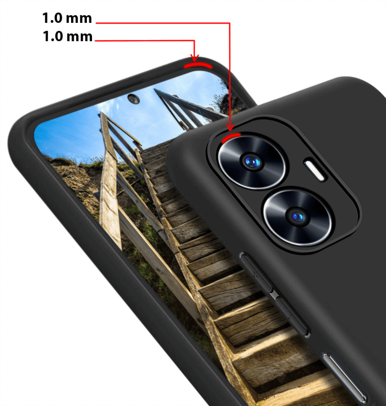 Etui matowe do Realme C55 czarne + szkło nakładka na plecki case