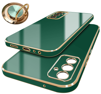 Etui ze złotą ramką do Samsung Galaxy A14 4g / A14 5G  zielone + szkło