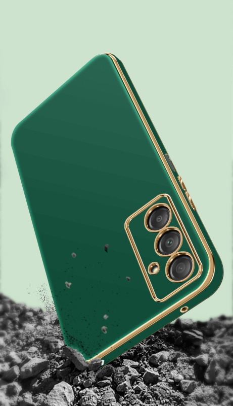 Etui ze złotą ramką do Samsung Galaxy A14 4g / A14 5G zielone + szkło nakładka na plecki case ring gold