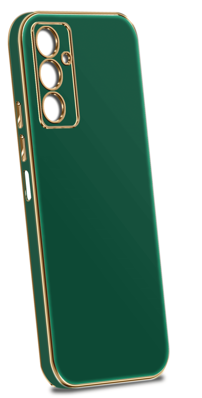 Etui ze złotą ramką do Samsung Galaxy A14 4g / A14 5G zielone + szkło nakładka na plecki case ring gold