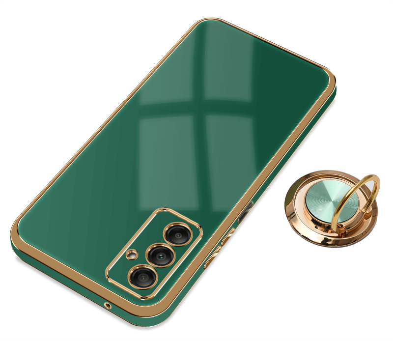 Etui ze złotą ramką do Samsung Galaxy A14 4g / A14 5G zielone + szkło nakładka na plecki case ring gold