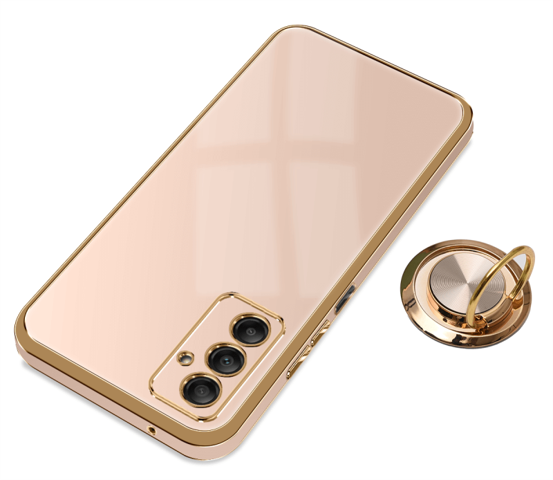 Etui ze złotą ramką do Samsung Galaxy A14 4g / A14 5G różowe+ szkło nakładka na plecki case ring gold