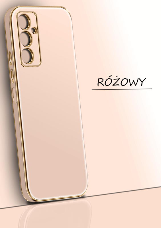 Etui ze złotą ramką do Samsung Galaxy A14 4g / A14 5G różowe+ szkło nakładka na plecki case ring gold