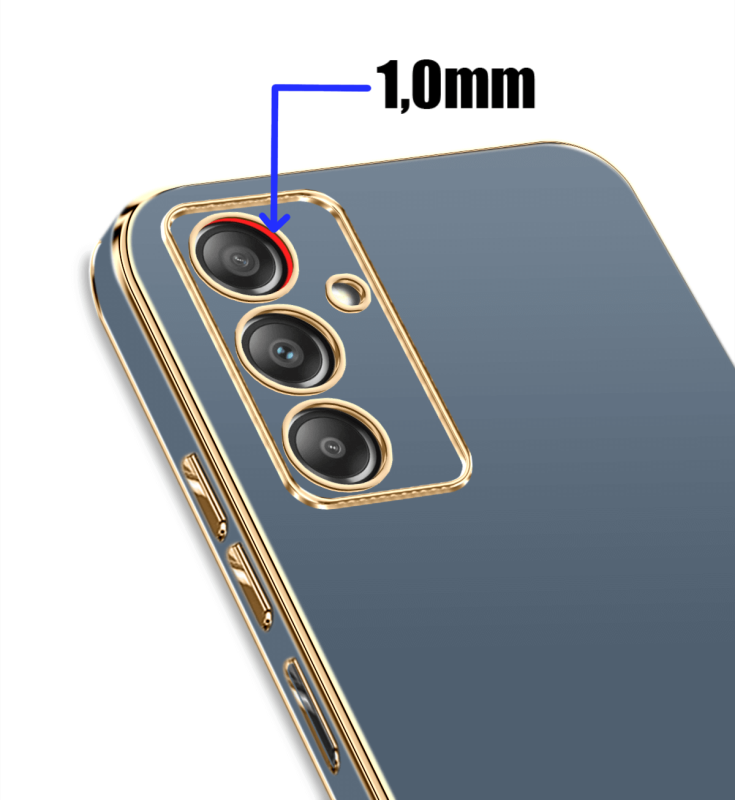 Etui ze złotą ramką do Samsung Galaxy A14 4g / A14 5G szaro-niebieskie + szkło nakładka na plecki case ring gold