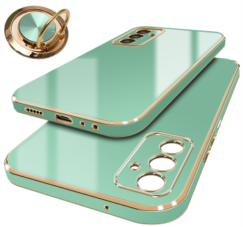 Etui ze złotą ramką do Samsung Galaxy A14 4g / A14 5G  miętowe + szkło
