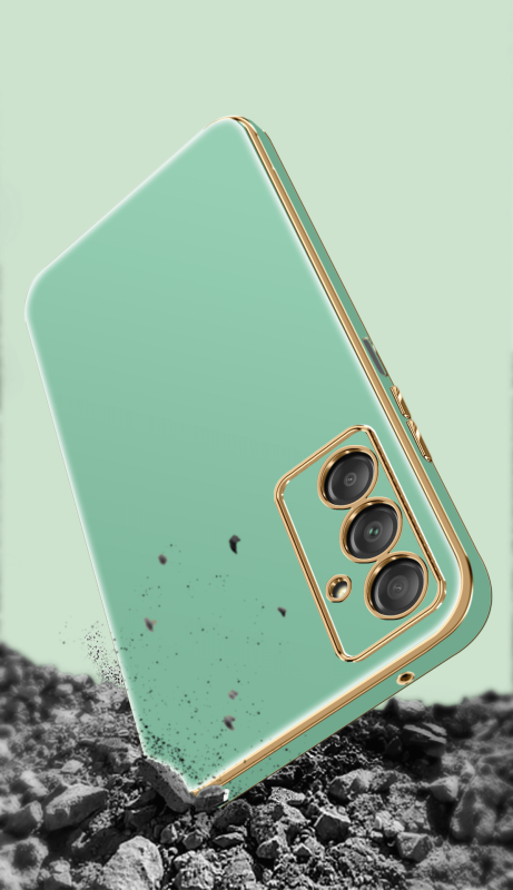 Etui ze złotą ramką do Samsung Galaxy A14 4g / A14 5G miętowe + szkło nakładka na plecki case ring gold