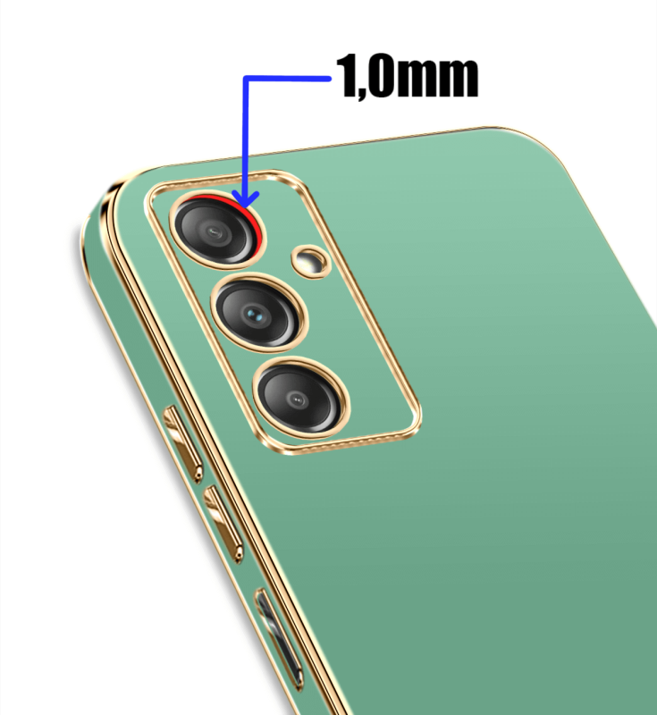 Etui ze złotą ramką do Samsung Galaxy A14 4g / A14 5G miętowe + szkło nakładka na plecki case ring gold