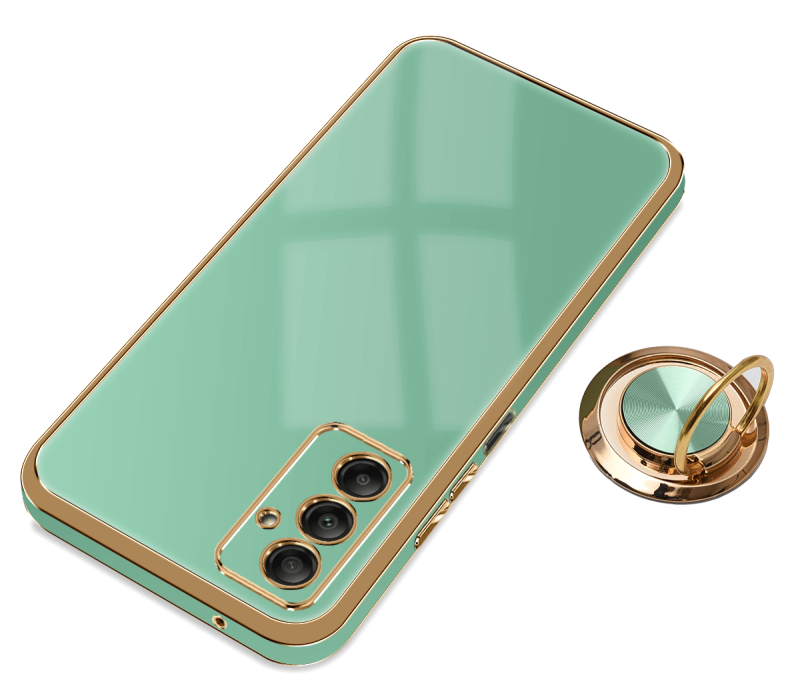 Etui ze złotą ramką do Samsung Galaxy A14 4g / A14 5G miętowe + szkło nakładka na plecki case ring gold