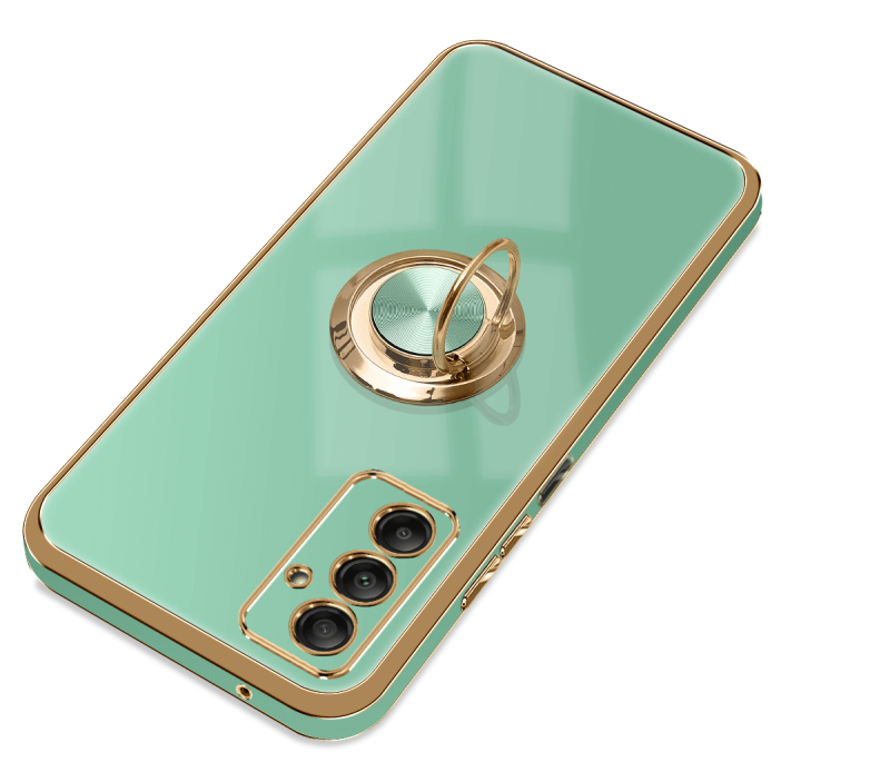 Etui ze złotą ramką do Samsung Galaxy A14 4g / A14 5G miętowe + szkło nakładka na plecki case ring gold