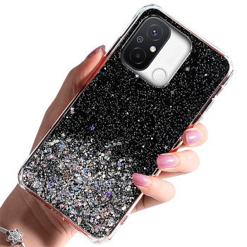 Etui brokat do Xiaomi Redmi 12C czarne + szkło