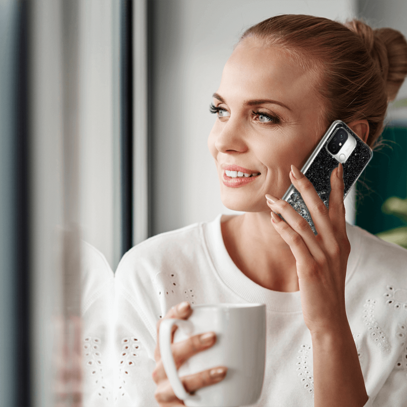 Etui brokat do Xiaomi Redmi 12C czarne + szkło nakładka na plecki case