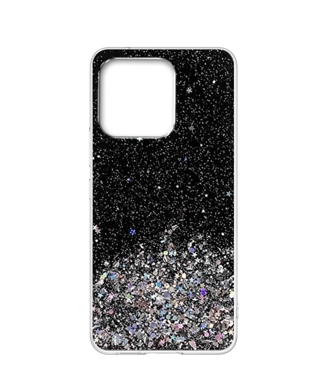 Etui brokat do Xiaomi Redmi 12C czarne + szkło nakładka na plecki case