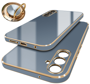 Etui do Samsung Galaxy A54 5G ze złotą ramką ring szaroniebieskie + szkło