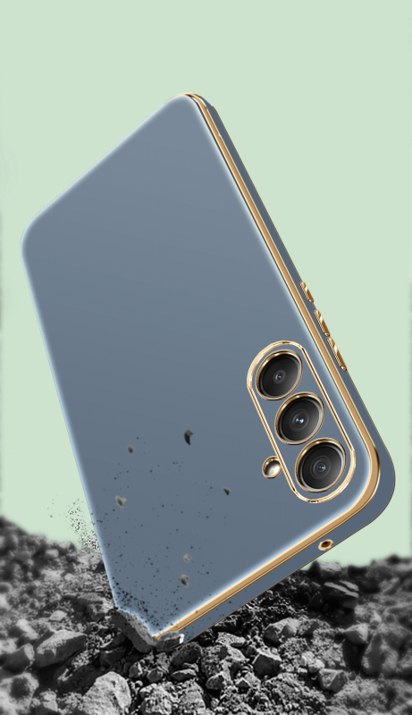 Etui do Samsung Galaxy A54 5G ze złotą ramką ring szaroniebieskie + szkło nakładka na plecki case