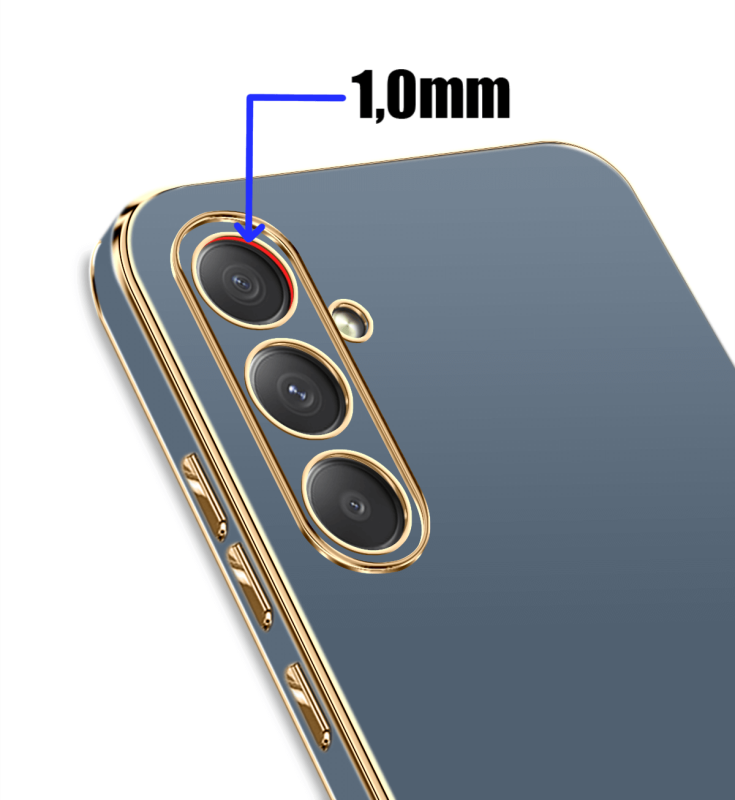 Etui do Samsung Galaxy A54 5G ze złotą ramką ring szaroniebieskie + szkło nakładka na plecki case