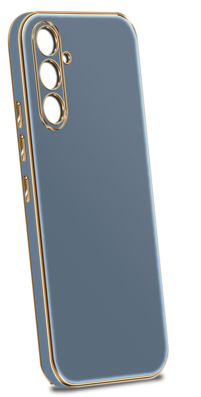 Etui do Samsung Galaxy A54 5G ze złotą ramką ring szaroniebieskie + szkło nakładka na plecki case