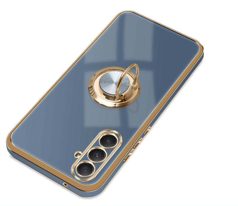 Etui do Samsung Galaxy A54 5G ze złotą ramką ring szaroniebieskie + szkło nakładka na plecki case