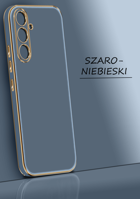 Etui do Samsung Galaxy A54 5G ze złotą ramką ring szaroniebieskie + szkło nakładka na plecki case
