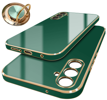 Etui do Samsung Galaxy A54 5G ze złotą ramką ring zielone + szkło