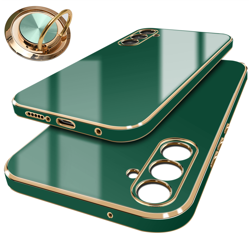 Etui do Samsung Galaxy A54 5G ze złotą ramką ring zielone + szkło nakładka na plecki case