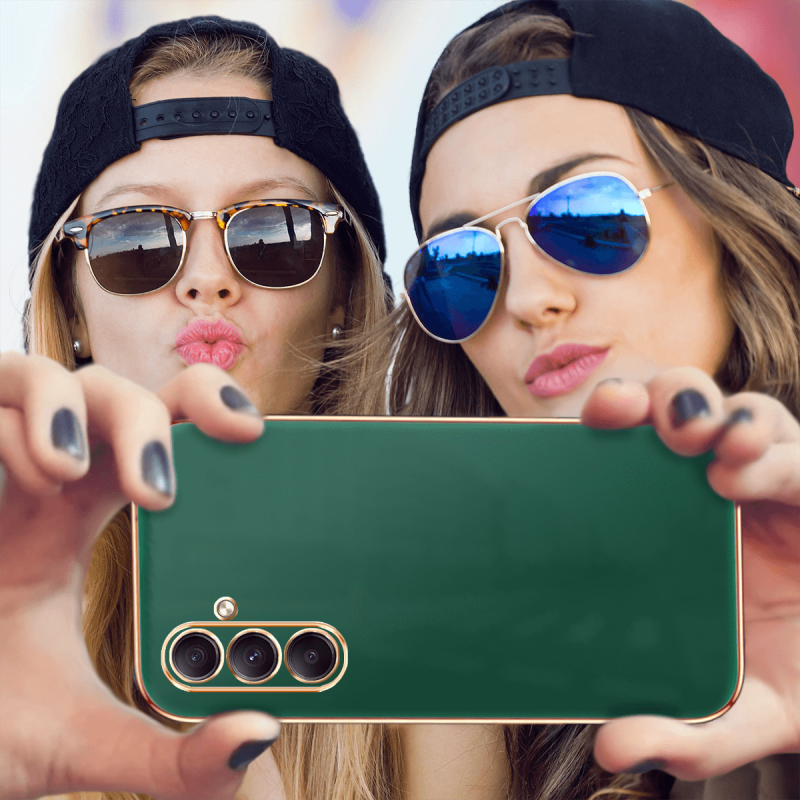Etui do Samsung Galaxy A54 5G ze złotą ramką ring zielone + szkło nakładka na plecki case
