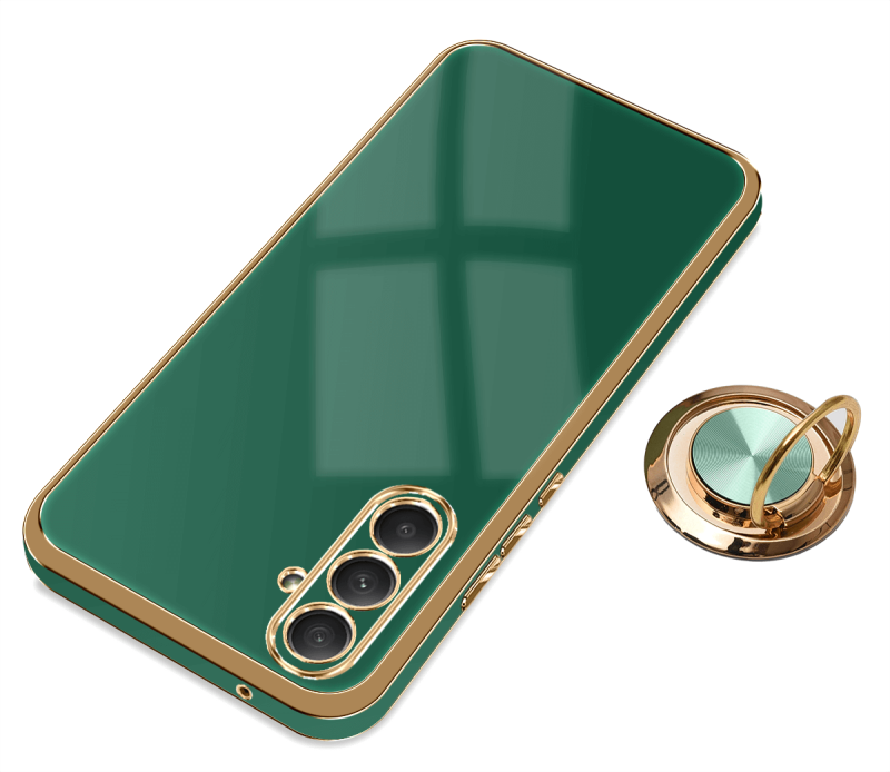 Etui do Samsung Galaxy A54 5G ze złotą ramką ring zielone + szkło nakładka na plecki case