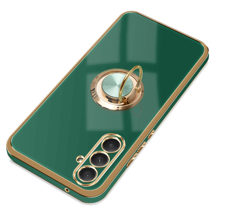 Etui do Samsung Galaxy A54 5G ze złotą ramką ring zielone + szkło nakładka na plecki case