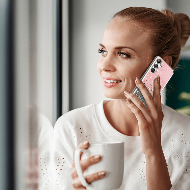 Etui brokat do Samsung Galaxy A34 4G / 5G rózowe + szkło nakładka na plecki case