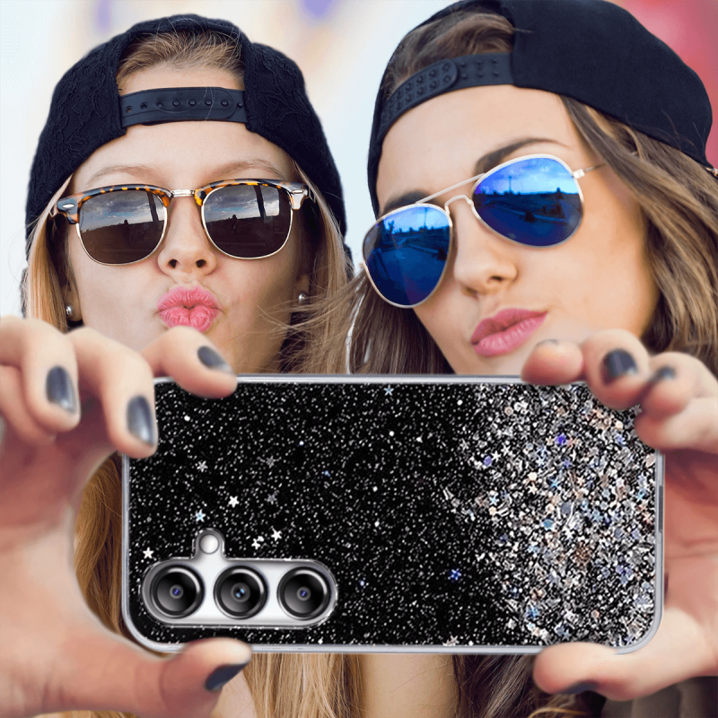 Etui brokat do Samsung Galaxy A54 5G czarne + szkło nakładka na plecki case