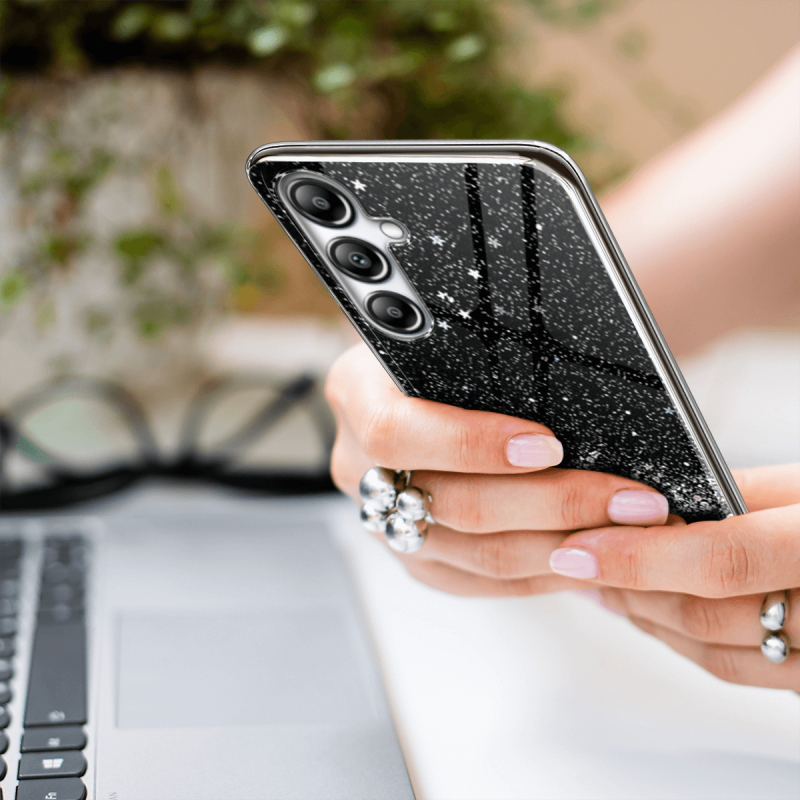 Etui brokat do Samsung Galaxy A54 5G czarne + szkło nakładka na plecki case