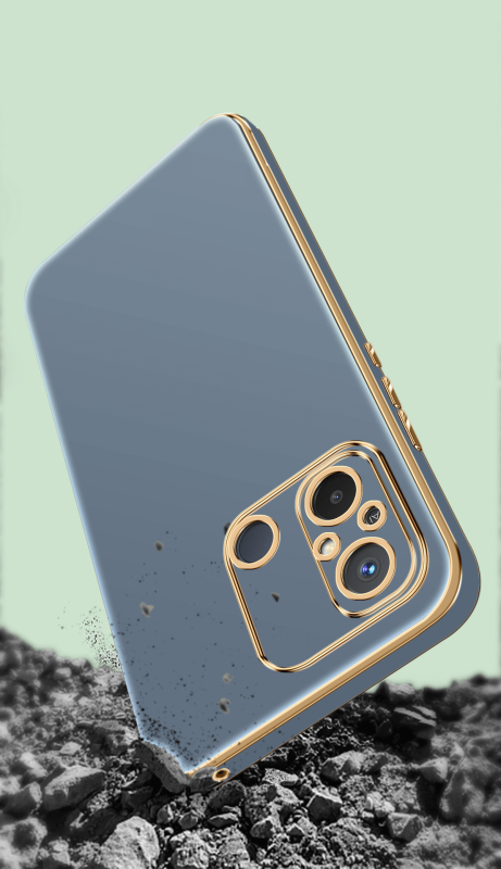Etui do Xiaomi Redmi 12C ze złotą ramką ring szaroniebieskie + szkło nakładka na plecki case