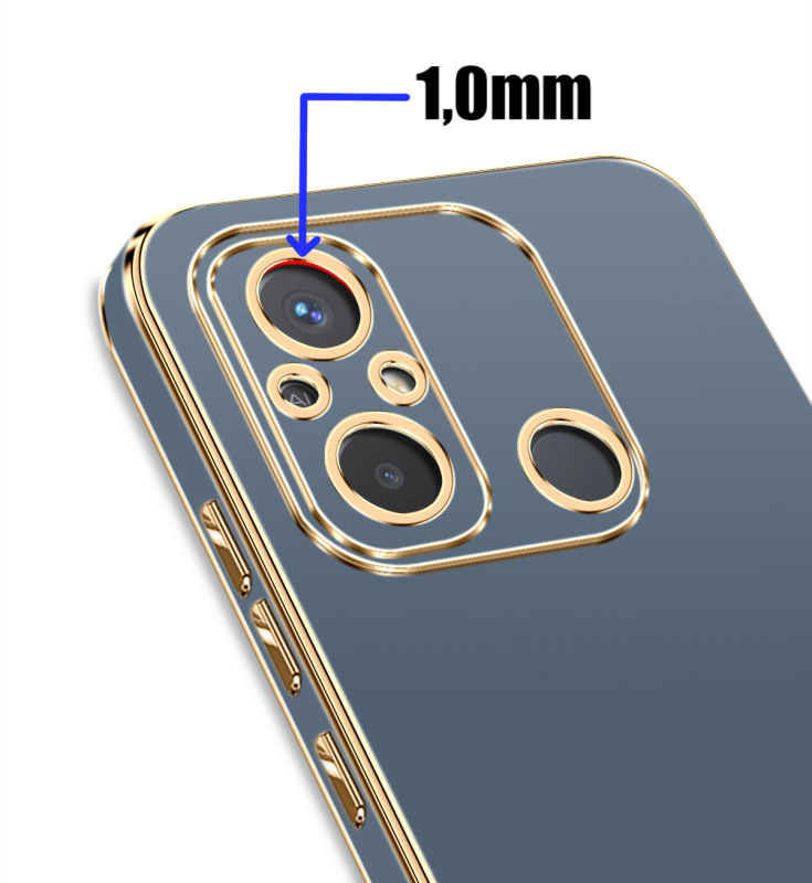 Etui do Xiaomi Redmi 12C ze złotą ramką ring szaroniebieskie + szkło nakładka na plecki case