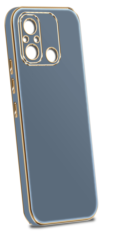 Etui do Xiaomi Redmi 12C ze złotą ramką ring szaroniebieskie + szkło nakładka na plecki case