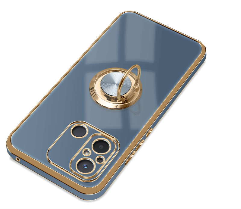 Etui do Xiaomi Redmi 12C ze złotą ramką ring szaroniebieskie + szkło nakładka na plecki case