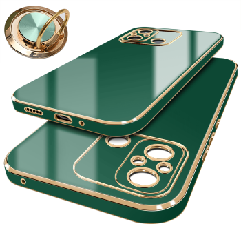 Etui do Xiaomi Redmi 12C ze złotą ramką ring zielone + szkło