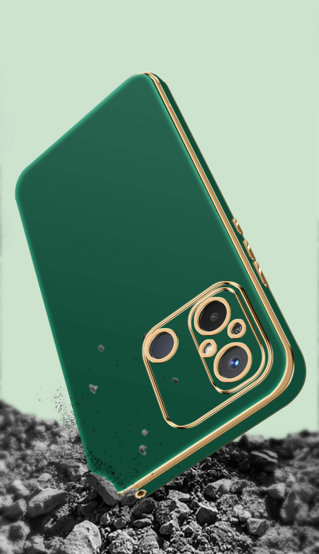 Etui do Xiaomi Redmi 12C ze złotą ramką ring zielone + szkło nakładka na plecki case