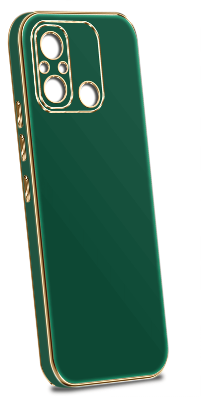 Etui do Xiaomi Redmi 12C ze złotą ramką ring zielone + szkło nakładka na plecki case