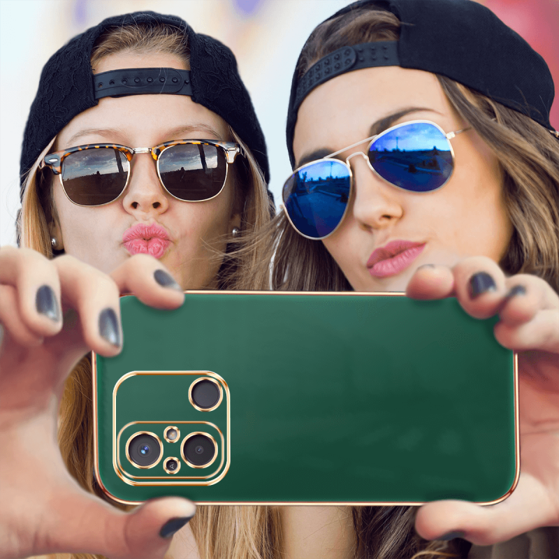Etui do Xiaomi Redmi 12C ze złotą ramką ring zielone + szkło nakładka na plecki case