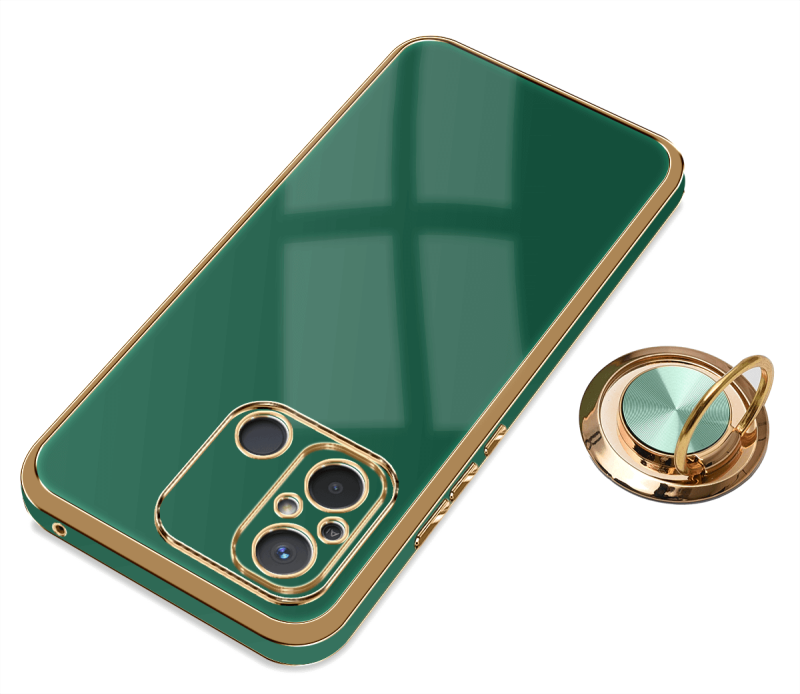 Etui do Xiaomi Redmi 12C ze złotą ramką ring zielone + szkło nakładka na plecki case