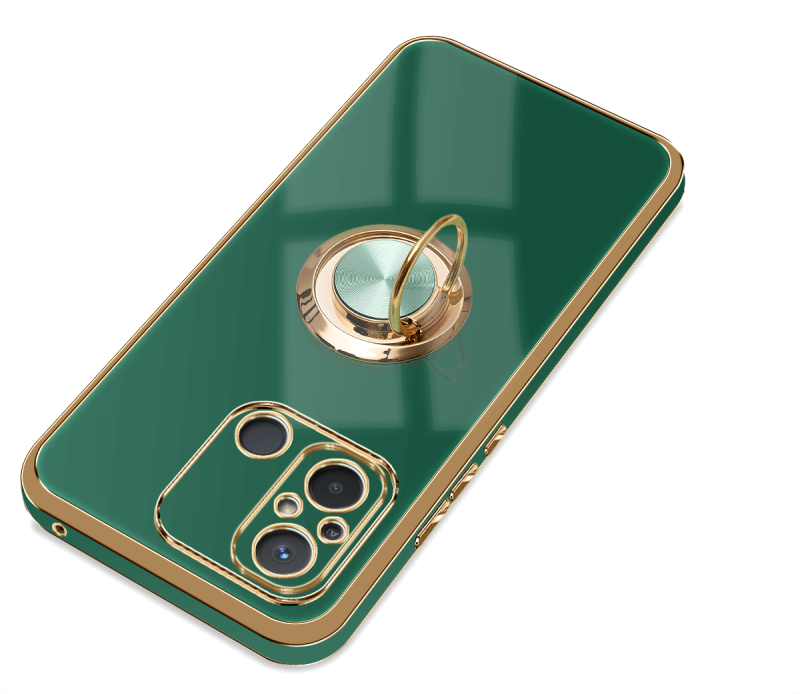 Etui do Xiaomi Redmi 12C ze złotą ramką ring zielone + szkło nakładka na plecki case