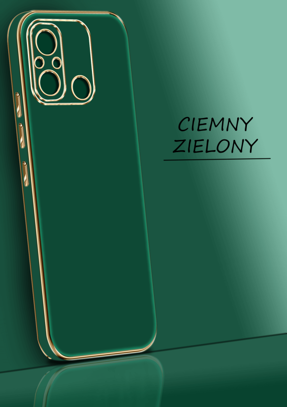 Etui do Xiaomi Redmi 12C ze złotą ramką ring zielone + szkło nakładka na plecki case