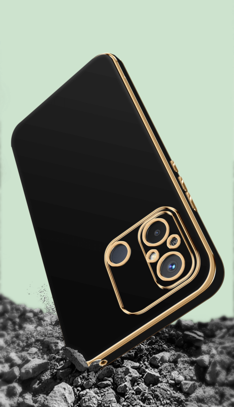 Etui do Xiaomi Redmi 12C ze złotą ramką ring czarne + szkło nakładka na plecki case