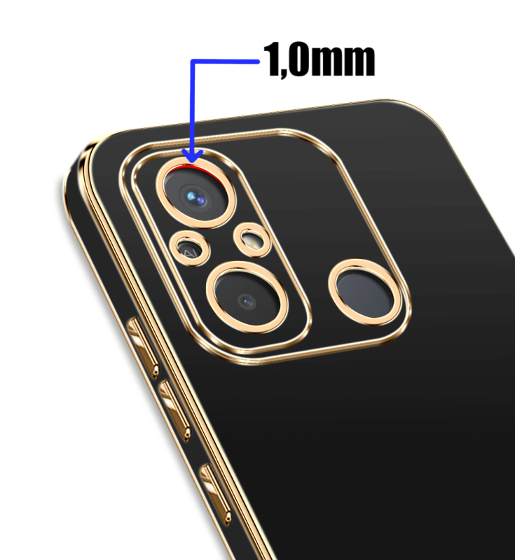 Etui do Xiaomi Redmi 12C ze złotą ramką ring czarne + szkło nakładka na plecki case