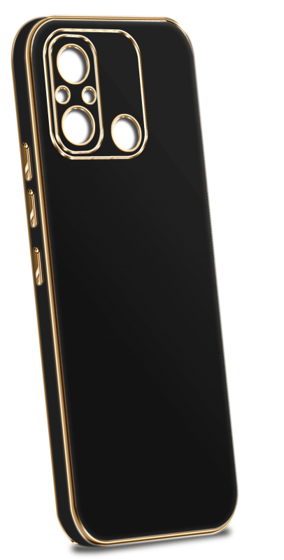 Etui do Xiaomi Redmi 12C ze złotą ramką ring czarne + szkło nakładka na plecki case
