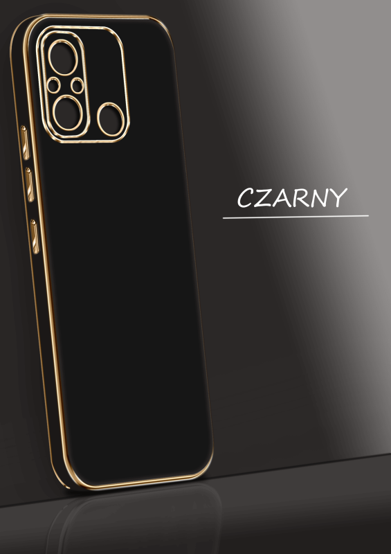 Etui do Xiaomi Redmi 12C ze złotą ramką ring czarne + szkło nakładka na plecki case