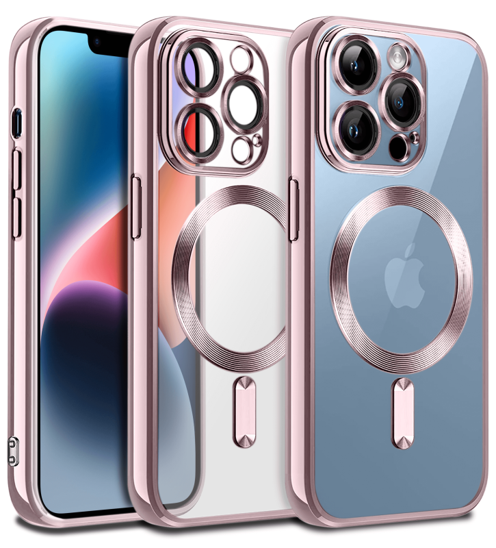 Etui do Iphone 12 Pro MagSafe przeźroczyste z różową ramką + szkło nakładka na plecki case