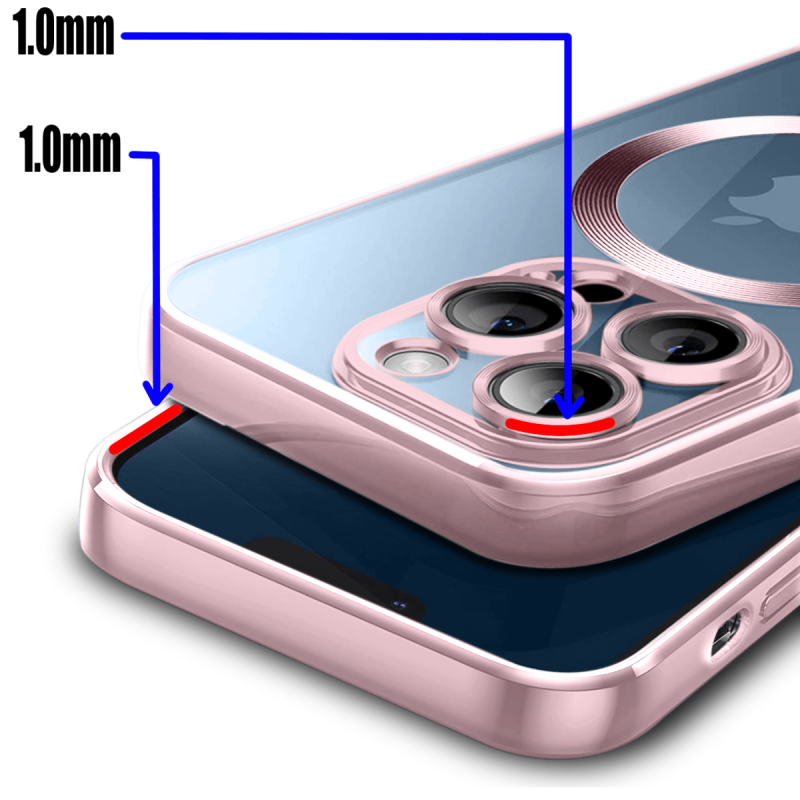 Etui do Iphone 12 Pro MagSafe przeźroczyste z różową ramką + szkło nakładka na plecki case