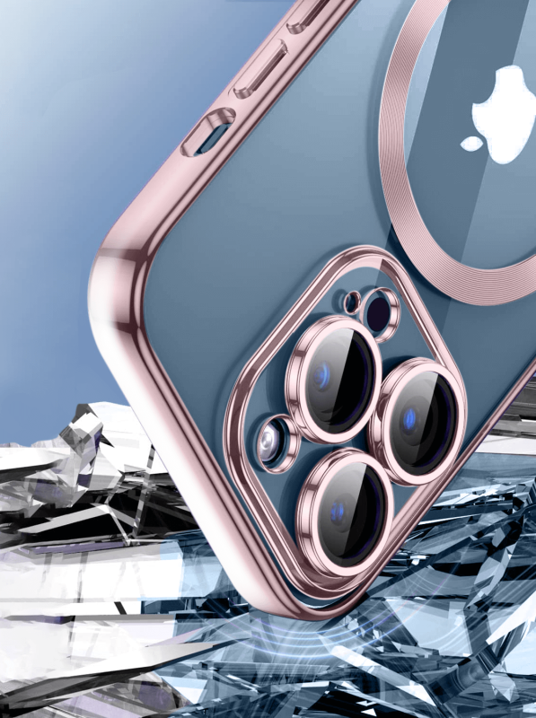 Etui do Iphone 12 Pro MagSafe przeźroczyste z różową ramką + szkło nakładka na plecki case